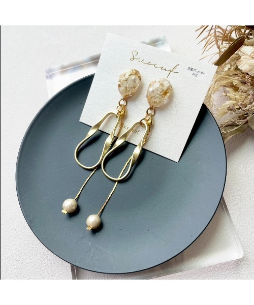 tone(トーン)の「【S.coeuf】【S.coeuf】金属アレルギー対応イヤリング 1粒のお花×チェーンとコットンパール(MA)(イヤリング・レディース・シルバー/ゴールド・FREE)」の6枚目の写真