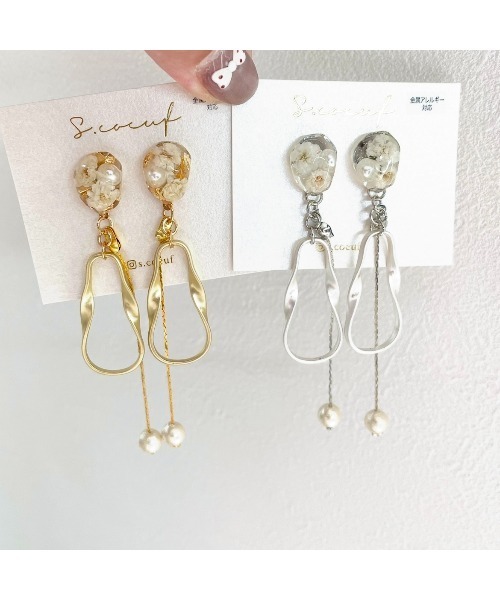 tone(トーン)の「【S.coeuf】【S.coeuf】金属アレルギー対応イヤリング 1粒のお花×チェーンとコットンパール(MA)(イヤリング・レディース・シルバー/ゴールド・FREE)」の9枚目の写真