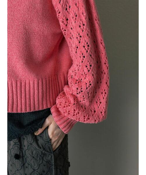 TSUHARU by Samansa Mos2(ツハルバイサマンサモスモス)の「【Embroidery collection】フラワー前後着ニット(ニット/セーター・レディース・チェリーピンク/ベージュ/ダークブラウン・F)」の8枚目の写真