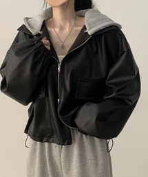 フード付きライダースジャケット