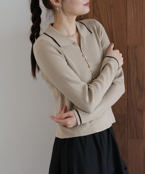 J by blue(ジェイバイブルー)の「バイカラースキッパーポロニット(ニット/セーター・レディース・ベージュ/ブラウン/チャコールグレー・MEDIUM)」の12枚目の写真