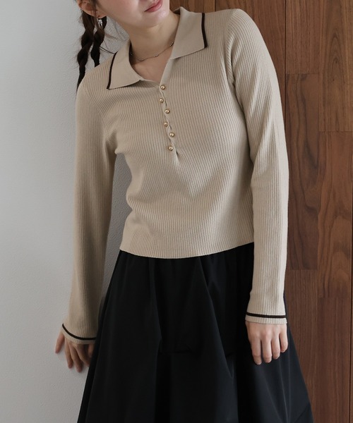 J by blue(ジェイバイブルー)の「バイカラースキッパーポロニット(ニット/セーター・レディース・ベージュ/ブラウン/チャコールグレー・MEDIUM)」の13枚目の写真