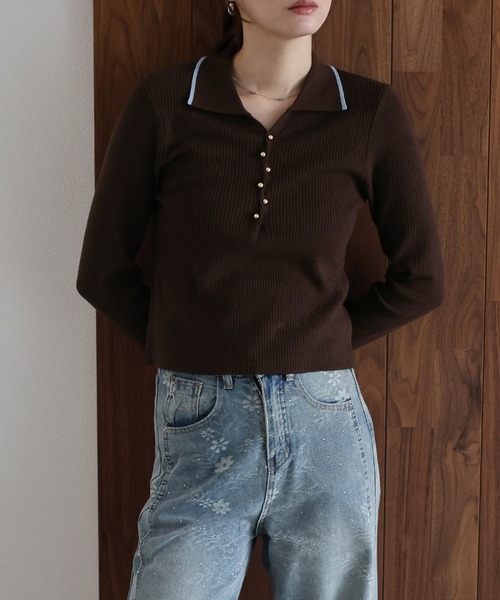 J by blue(ジェイバイブルー)の「バイカラースキッパーポロニット(ニット/セーター・レディース・ベージュ/ブラウン/チャコールグレー・MEDIUM)」の20枚目の写真