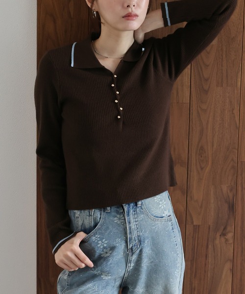 J by blue(ジェイバイブルー)の「バイカラースキッパーポロニット(ニット/セーター・レディース・ベージュ/ブラウン/チャコールグレー・MEDIUM)」の21枚目の写真