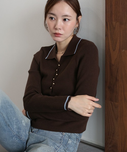 J by blue(ジェイバイブルー)の「バイカラースキッパーポロニット(ニット/セーター・レディース・ベージュ/ブラウン/チャコールグレー・MEDIUM)」の17枚目の写真