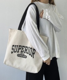 urbanfemine./英字 カレッジ ロゴ A4 大容量 キャンバス トートバッグ 肩掛け U7683