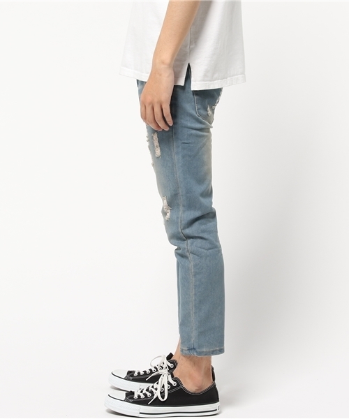 MYE-DO'(マイ・ドゥ)の「TB クロップド クラッシュ ダメージ デニム パンツ(デニムパンツ・メンズ・インディゴブルー・SMALL/LARGE)」の2枚目の写真