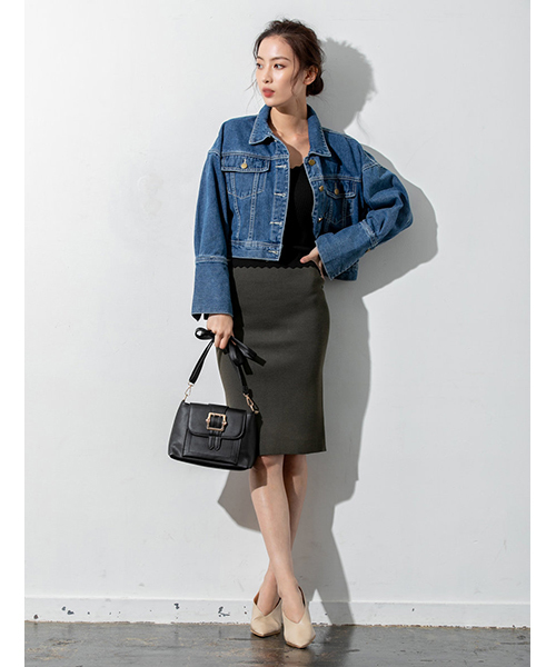 fifth（フィフス）の「バックポケットタイトニットスカート（スカート・レディース・ライトグレー/ベージュ/ブラック/ピンク/カーキ/モカ/チャコールグレー/サックスブルー・MEDIUM/LARGE）」の2枚目の写真