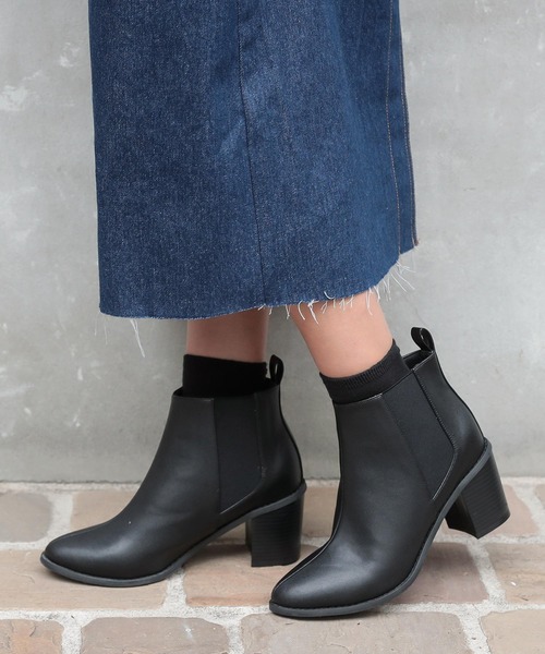 KOBE LETTUCE（コウベレタス）の「防水太ヒールサイドゴアブーツ（ブーツ・レディース・ブラック系その他2/ベージュ/ワインレッド/キャメル/ブラック系その他/ブラウン/グレイッシュベージュ/ベージュ系その他/ブラウン系その他/ベージュ系その他2/ブラック系その他4/ブラック系その他3/ブラック/ダークブラウン・LL/L/S/M/XL/3L）」の3枚目の写真