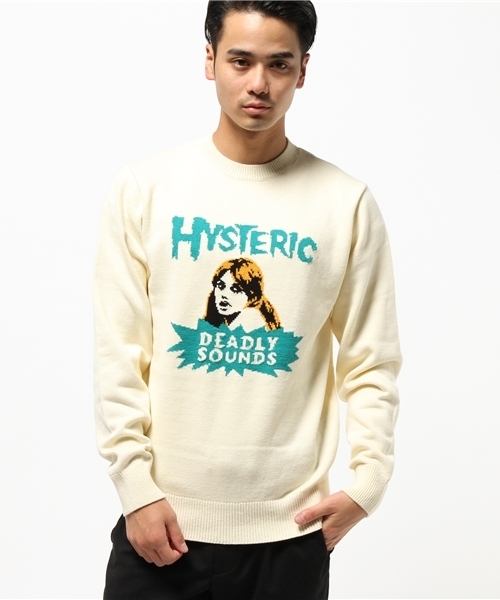 HYSTERIC GLAMOUR(ヒステリックグラマー)の「DEADLY SOUNDS編込 プルオーバー(ニット/セーター・メンズ・ホワイト/トップグレー/ブラック・SMALL/MEDIUM/LARGE)」の2枚目の写真