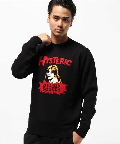 HYSTERIC GLAMOUR(ヒステリックグラマー)の「DEADLY SOUNDS編込 プルオーバー(ニット/セーター・メンズ・ホワイト/トップグレー/ブラック・SMALL/MEDIUM/LARGE)」の3枚目の写真
