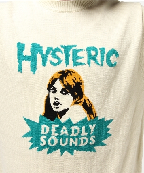 HYSTERIC GLAMOUR(ヒステリックグラマー)の「DEADLY SOUNDS編込 プルオーバー(ニット/セーター・メンズ・ホワイト/トップグレー/ブラック・SMALL/MEDIUM/LARGE)」の4枚目の写真