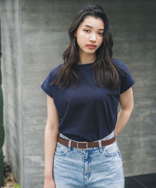 coca（coca）（コカ）の「＼新色追加／フレンチスリーブクルーネックTシャツ COTTON from the US（Tシャツ/カットソー・レディース・ブラック/ホワイト/ピンク/ネイビー/カーキ/マスタード/ブラウン/ブルー/ベージュ/ライトグリーン/オレンジ/グリーン/チャコールグレー/パープル/ダークブルー/ライトピンク/イエロー/ライトベージュ/ライトグレー/オートミール/ダークグリーン/ライトブルー・M/L/XL）」の14枚目の写真