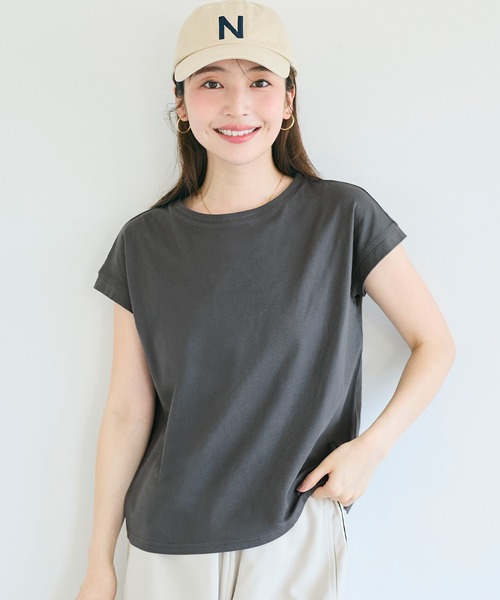 coca(coca)(コカ)の「【西山茉希様着用】\新色追加/フレンチスリーブクルーネックTシャツ COTTON from the US(Tシャツ/カットソー・レディース・ブラック/ホワイト/ピンク/ネイビー/カーキ/マスタード/ブラウン/ブルー/ベージュ/ライトグリーン/オレンジ/グリーン/チャコール/パープル/ダークブルー/ライトピンク/イエロー/ライトベージュ/ライトグレー/オートミール/ダークグリーン/ライトブルー・M/L/XL/S)」の4枚目の写真
