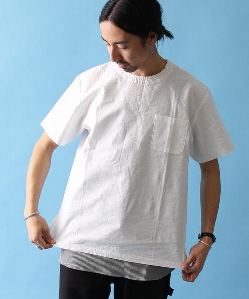 coen(コーエン)の「コットンリネンボックスシルエットクルーネックプルオーバー(Tシャツ/カットソー・メンズ・ホワイト/ネイビー・LARGE/MEDIUM/X-LARGE/SMALL)」の2枚目の写真