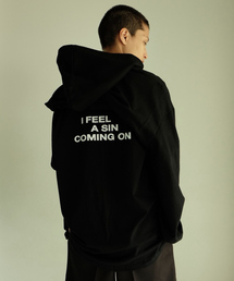【ALPHA ASHTRON/アルファアシュトロン】Long sleeve with food [’I FEEL A SIN’]/ロングスリーブフードTEE
