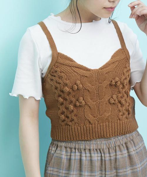 OLIVE des OLIVE（オリーブデオリーブ）の「ポンポン ビスチェ（ニット/セーター・レディース・レッド/オフホワイト/キャメル・FREE）」の3枚目の写真