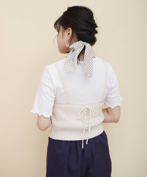 OLIVE des OLIVE（オリーブデオリーブ）の「ポンポン ビスチェ（ニット/セーター・レディース・レッド/オフホワイト/キャメル・FREE）」の7枚目の写真