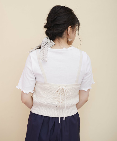 OLIVE des OLIVE（オリーブデオリーブ）の「ポンポン ビスチェ（ニット/セーター・レディース・レッド/オフホワイト/キャメル・FREE）」の8枚目の写真