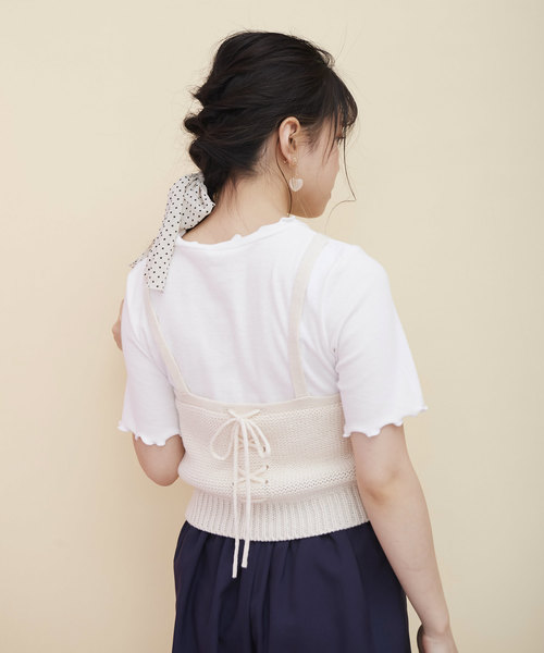 OLIVE des OLIVE（オリーブデオリーブ）の「ポンポン ビスチェ（ニット/セーター・レディース・レッド/オフホワイト/キャメル・FREE）」の9枚目の写真