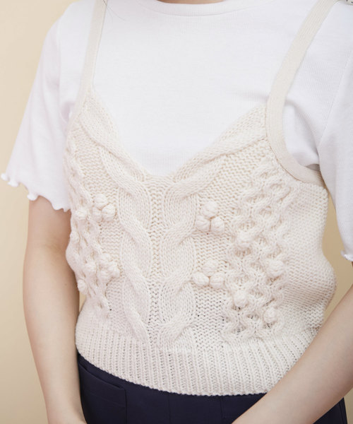 OLIVE des OLIVE（オリーブデオリーブ）の「ポンポン ビスチェ（ニット/セーター・レディース・レッド/オフホワイト/キャメル・FREE）」の11枚目の写真