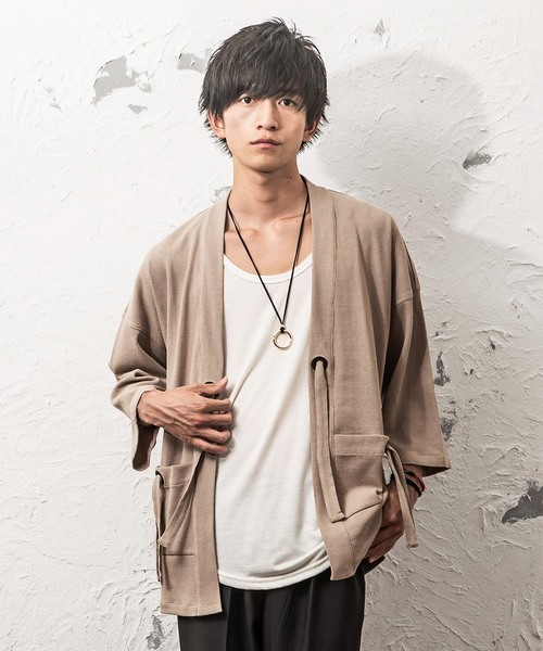 MinoriTY（マイノリティ）の「キモノカーディガン ワッフル（カーディガン/ボレロ・メンズ・ブラック/ベージュ/ワイン/チャコール・L/M）」の3枚目の写真
