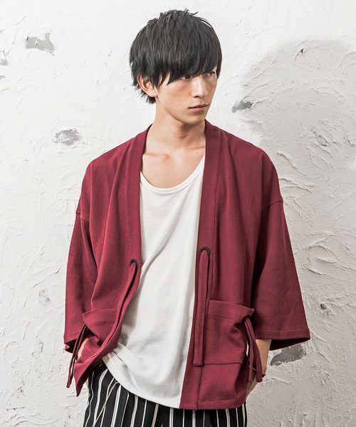 MinoriTY（マイノリティ）の「キモノカーディガン ワッフル（カーディガン/ボレロ・メンズ・ブラック/ベージュ/ワイン/チャコール・L/M）」の4枚目の写真