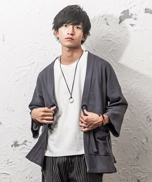 MinoriTY（マイノリティ）の「キモノカーディガン ワッフル（カーディガン/ボレロ・メンズ・ブラック/ベージュ/ワイン/チャコール・L/M）」の2枚目の写真
