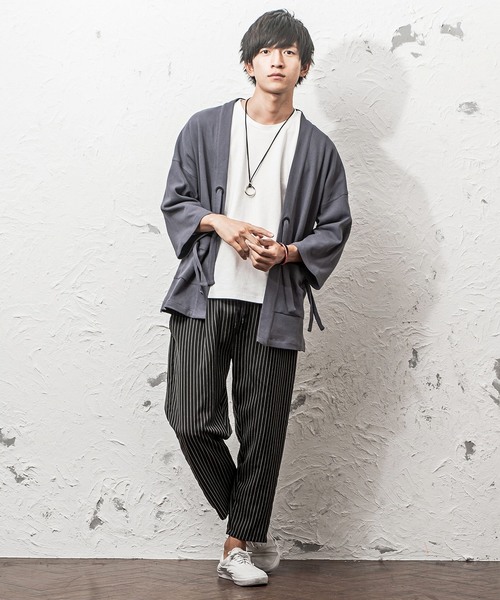 MinoriTY（マイノリティ）の「キモノカーディガン ワッフル（カーディガン/ボレロ・メンズ・ブラック/ベージュ/ワイン/チャコール・L/M）」の6枚目の写真