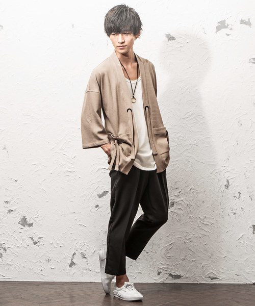 MinoriTY（マイノリティ）の「キモノカーディガン ワッフル（カーディガン/ボレロ・メンズ・ブラック/ベージュ/ワイン/チャコール・L/M）」の12枚目の写真