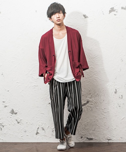 MinoriTY（マイノリティ）の「キモノカーディガン ワッフル（カーディガン/ボレロ・メンズ・ブラック/ベージュ/ワイン/チャコール・L/M）」の8枚目の写真