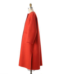 ドゥロワー drawer ノーカラーコート　36 赤 Drawer（ドゥロワー）の「Drawer ウールカシミヤノーカラーコート