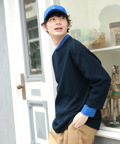 niko and...(ニコアンド)の「ワッフル7分袖Tシャツ(Tシャツ/カットソー・メンズ・ホワイト/ベージュ/ネイビー/ピンク・MEDIUM/LARGE)」の3枚目の写真