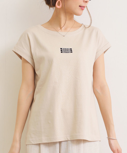 andme(アンドミー)の「ボックスロゴ刺繍フレンチスリーブTシャツ(Tシャツ/カットソー・レディース・ブラック/オフホワイト/ベージュ/ブラウン系その他・M)」の5枚目の写真