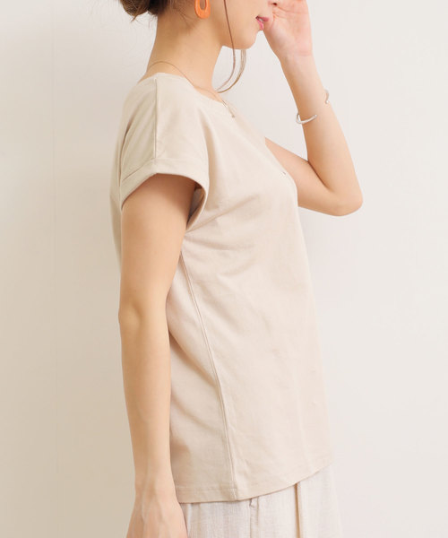 andme(アンドミー)の「ボックスロゴ刺繍フレンチスリーブTシャツ(Tシャツ/カットソー・レディース・ブラック/オフホワイト/ベージュ/ブラウン系その他・M)」の6枚目の写真