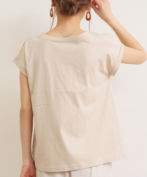 andme(アンドミー)の「ボックスロゴ刺繍フレンチスリーブTシャツ(Tシャツ/カットソー・レディース・ブラック/オフホワイト/ベージュ/ブラウン系その他・M)」の7枚目の写真