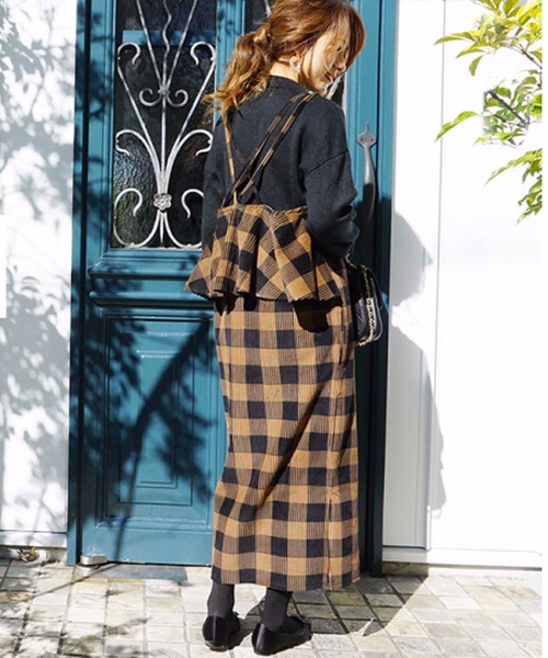 M y u（ミュー）の「チェック柄コーデュロイジャンバースカート