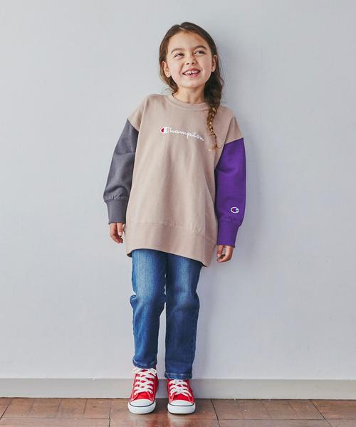 Champion（チャンピオン）の「【キッズ】〔別注〕CHAMPION（チャンピオン）ロゴ スウェット/ クレイジーパターン（スウェット・キッズ・オフホワイト/ダークグレー/ベージュ・110cm/120cm/100cm/130cm）」の4枚目の写真