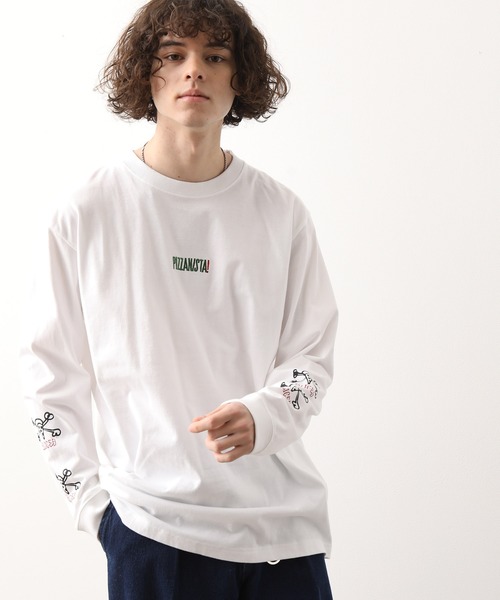 JUNRED(ジュンレッド)の「PIZZANISTA!スリーブプリントT(Tシャツ/カットソー・メンズ・ホワイト/ブラック・M/L)」の2枚目の写真