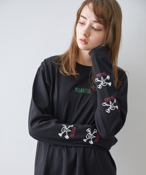 JUNRED(ジュンレッド)の「PIZZANISTA!スリーブプリントT(Tシャツ/カットソー・メンズ・ホワイト/ブラック・M/L)」の1枚目の写真