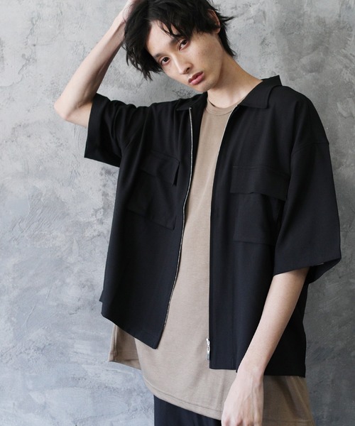 ASTRONOMY（アストロノミー）の「セットアップ ポリトロストレッチ半袖ビックポケットジップシャツ＆ワイドパンツ（シャツ/ブラウス・メンズ・ブラック/スモークグレー/ネイビー/ブラウン/ベージュ/サックスブルー・XL/S/M/L）」の10枚目の写真