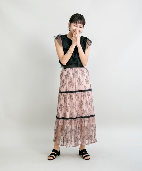 MILLION CARATS(ミリオンカラッツ)の「花柄刺繍がチュールレース上に施されたレデイなスカート(スカート・レディース・ブラック/オレンジ・FREE)」の11枚目の写真