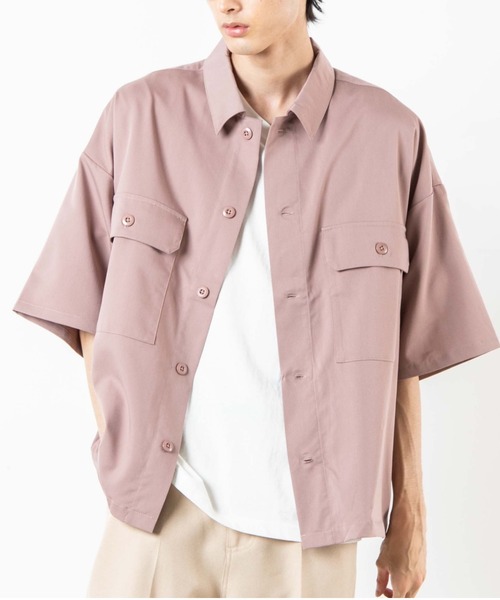WEGO(ウィゴー)の「WEGO/ビッグポケット5分袖CPOシャツ(シャツ/ブラウス・メンズ・ブラック/ホワイト/ライトピンク・MEDIUM/LARGE)」の3枚目の写真