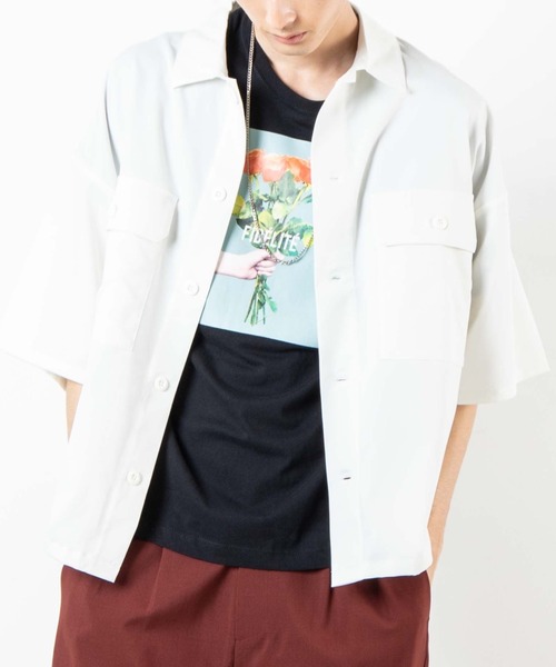 WEGO(ウィゴー)の「WEGO/ビッグポケット5分袖CPOシャツ(シャツ/ブラウス・メンズ・ブラック/ホワイト/ライトピンク・MEDIUM/LARGE)」の1枚目の写真