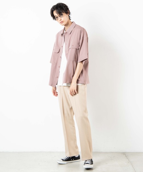 WEGO(ウィゴー)の「WEGO/ビッグポケット5分袖CPOシャツ(シャツ/ブラウス・メンズ・ブラック/ホワイト/ライトピンク・MEDIUM/LARGE)」の10枚目の写真