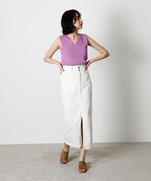 AZUL by moussy（アズールバイマウジー）の「HIGH WAIST SLIT DENIM SKIRT/ハイウエストスリットデニムスカート（デニムスカート・レディース・ブラック/ダークブルー/ホワイト/ライトブルー/ベージュ・SMALL/MEDIUM/LARGE/X-SMALL）」の6枚目の写真