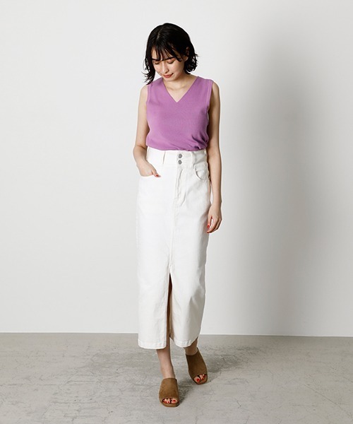 AZUL by moussy（アズールバイマウジー）の「HIGH WAIST SLIT DENIM SKIRT/ハイウエストスリットデニムスカート（デニムスカート・レディース・ブラック/ダークブルー/ホワイト/ライトブルー/ベージュ・SMALL/MEDIUM/LARGE/X-SMALL）」の7枚目の写真