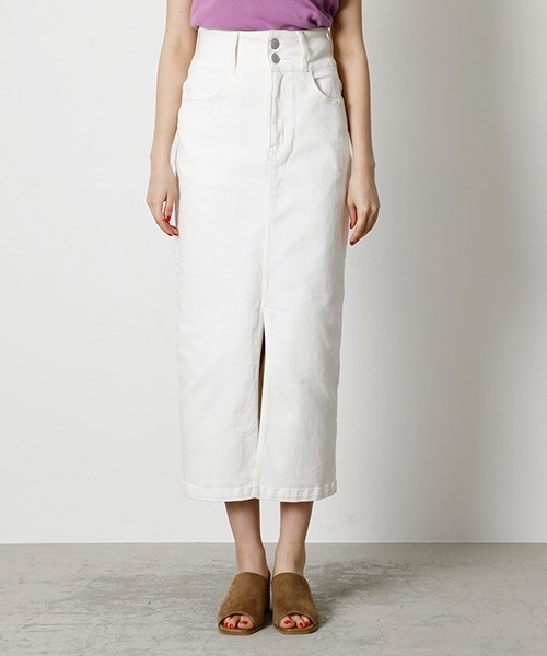 AZUL by moussy（アズールバイマウジー）の「HIGH WAIST SLIT DENIM SKIRT/ハイウエストスリットデニムスカート（デニムスカート・レディース・ブラック/ダークブルー/ホワイト/ライトブルー/ベージュ・SMALL/MEDIUM/LARGE/X-SMALL）」の8枚目の写真