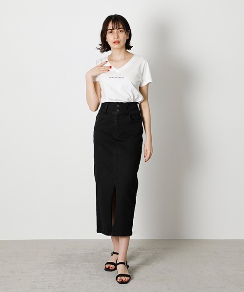 AZUL by moussy（アズールバイマウジー）の「HIGH WAIST SLIT DENIM SKIRT/ハイウエストスリットデニムスカート（デニムスカート・レディース・ブラック/ダークブルー/ホワイト/ライトブルー/ベージュ・SMALL/MEDIUM/LARGE/X-SMALL）」の15枚目の写真