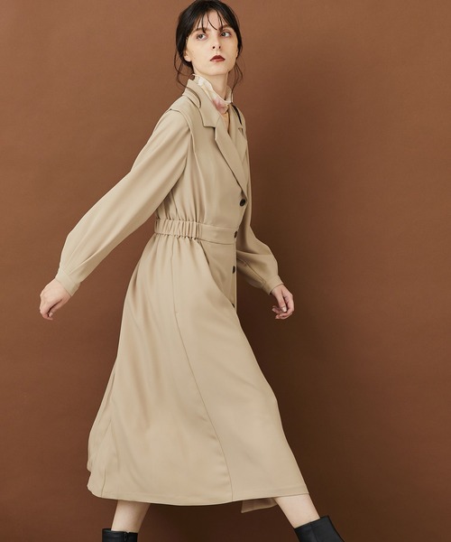 STUDIOUS（ステュディオス）の「【STUDIOUS】アシメフロントジャケットライクワンピース（ワンピース・レディース・ベージュ/ブラック・FREE）」の10枚目の写真